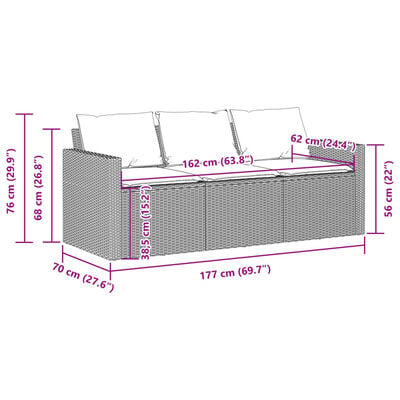 vidaXL Canapé de jardin avec coussins 3 places brun résine tressée