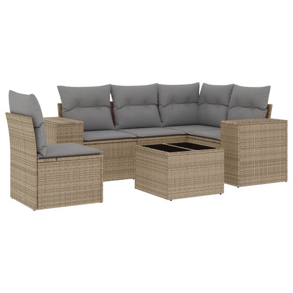vidaXL Salon de jardin avec coussins 6 pcs beige r&eacute;sine tress&eacute;e