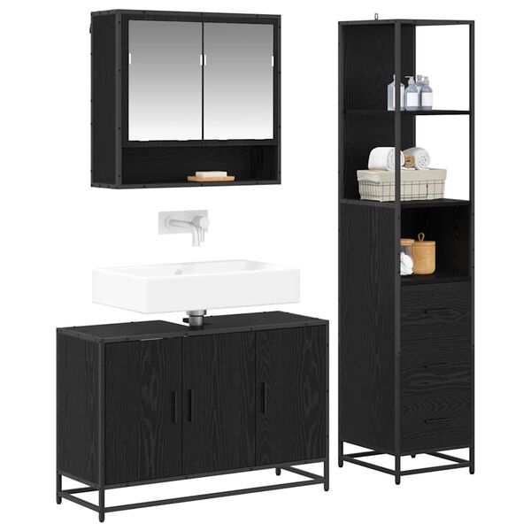 vidaXL Ensemble de mobilier de salle de bain 3 pcs Ch&ecirc;ne noir