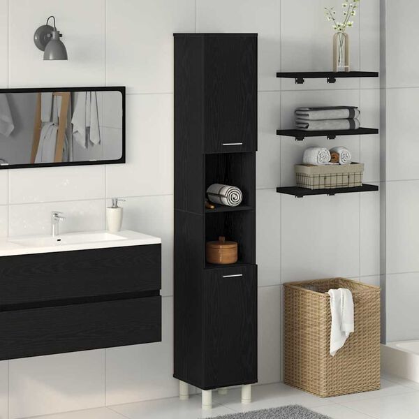 vidaXL Cabinet de salle de bain avec porte Ch&ecirc;ne noir 30 x 30 x 179 cm