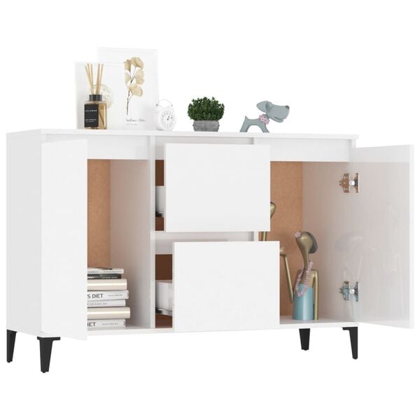 vidaXL Buffet blanc brillant 102x35x70 cm bois d'ing&eacute;nierie
