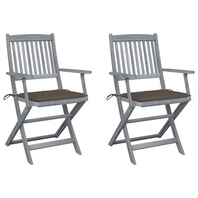 vidaXL Chaises pliables d'extérieur lot de 2 et coussins Bois d'acacia