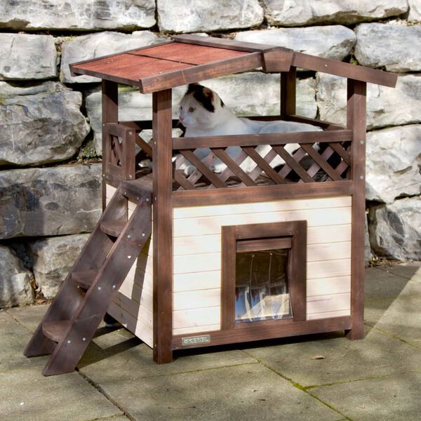 Kerbl Maison à chat chauffée 4-saisons Deluxe 88x57x77 cm Marron foncé