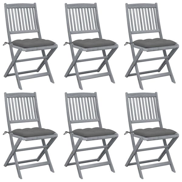 vidaXL Chaises pliables d'extérieur lot de 6 et coussins Bois d'acacia