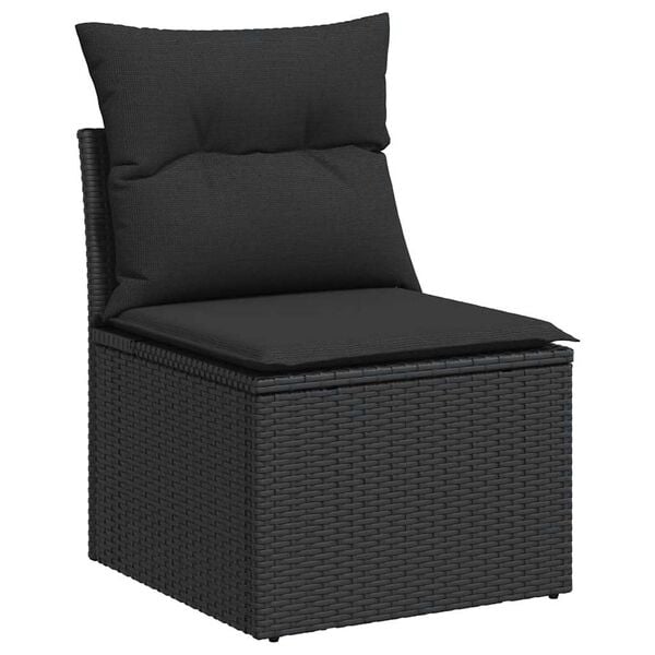 vidaXL Salon de jardin avec coussins 7 pcs noir r&eacute;sine tress&eacute;e acacia