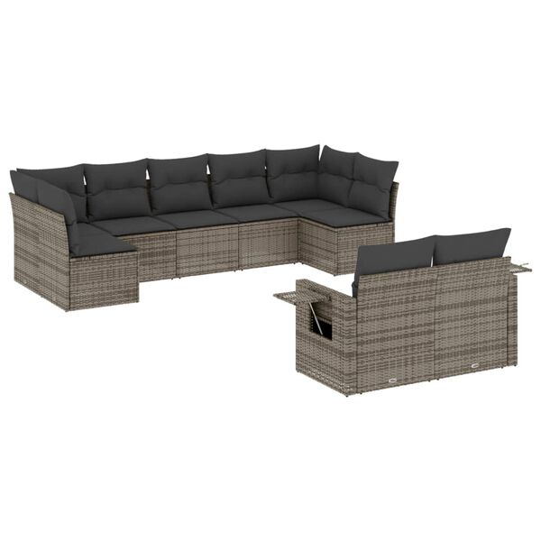 vidaXL Salon de jardin 9 pcs avec coussins gris résine tressée