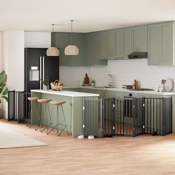 vidaXL Barri&egrave;re pour chien porte pliable 15panneaux noir bois peuplier