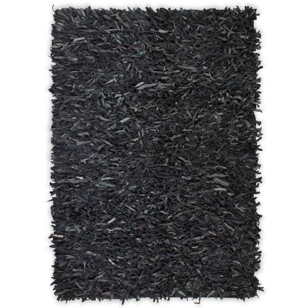 vidaXL Tapis shaggy Cuir v&eacute;ritable 160 x 230 cm Gris