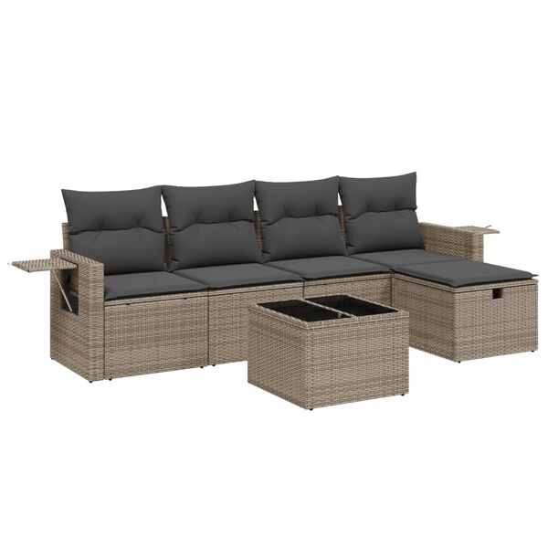 vidaXL Salon de jardin 6 pcs avec coussins gris r&eacute;sine tress&eacute;e