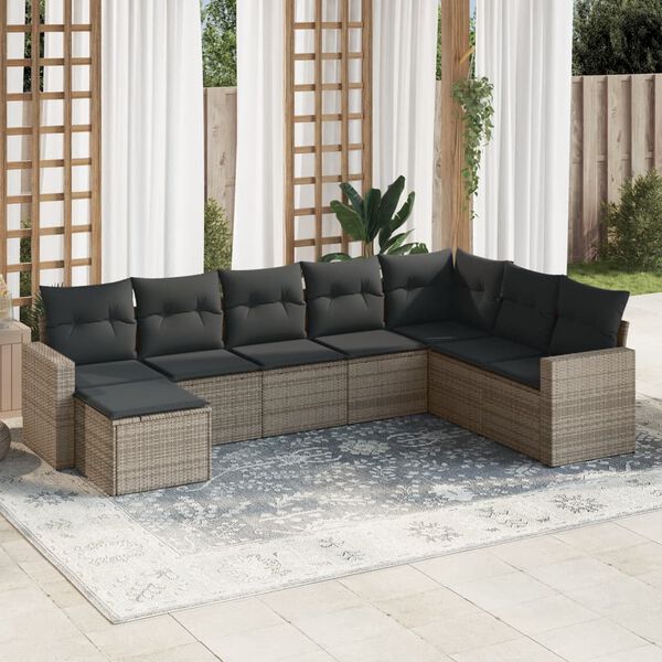 vidaXL Salon de jardin 8 pcs avec coussins gris r&eacute;sine tress&eacute;e