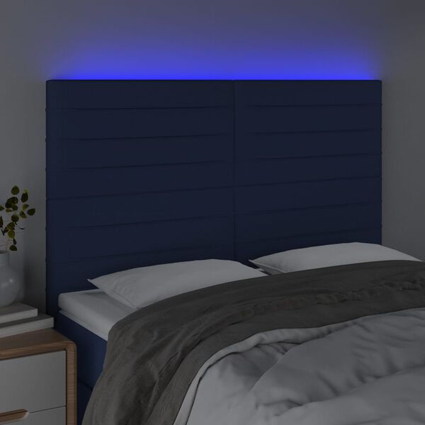 vidaXL T&ecirc;te de lit &agrave; LED Bleu 144x5x118/128 cm Tissu