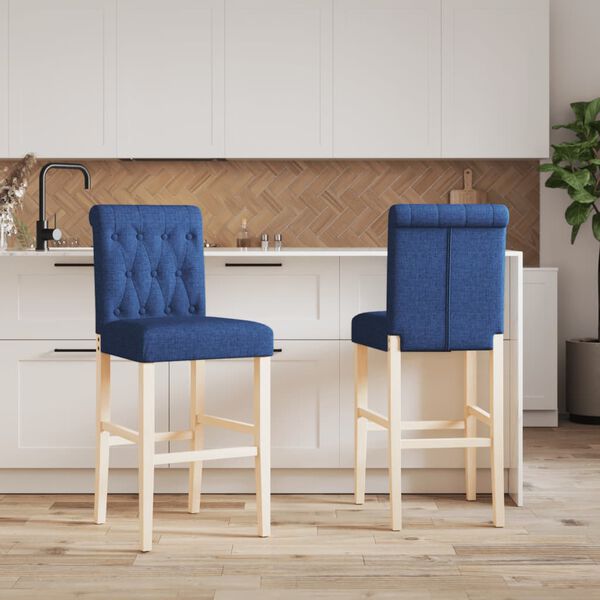 vidaXL Chaises de bar lot de 2 bois massif d'h&eacute;v&eacute;a et tissu