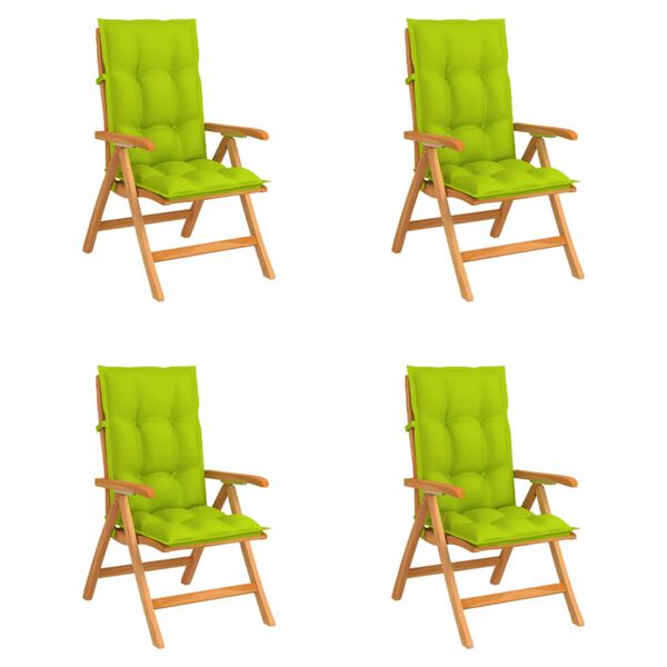 vidaXL Chaises inclinables de jardin et coussins lot de 4 Teck solide