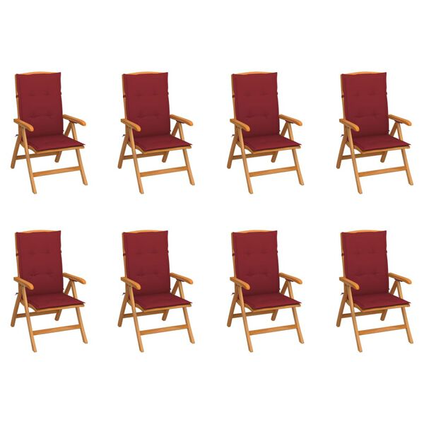 vidaXL Chaises inclinables de jardin et coussins lot de 8 Teck solide