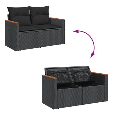 vidaXL Salon de jardin 7 pcs avec coussins noir résine tressée