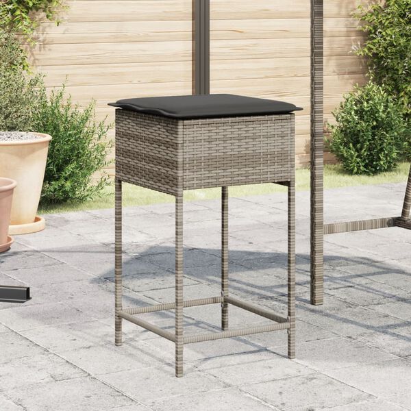 vidaXL Tabourets de bar jardin coussins lot de 2 gris r&eacute;sine tress&eacute;e
