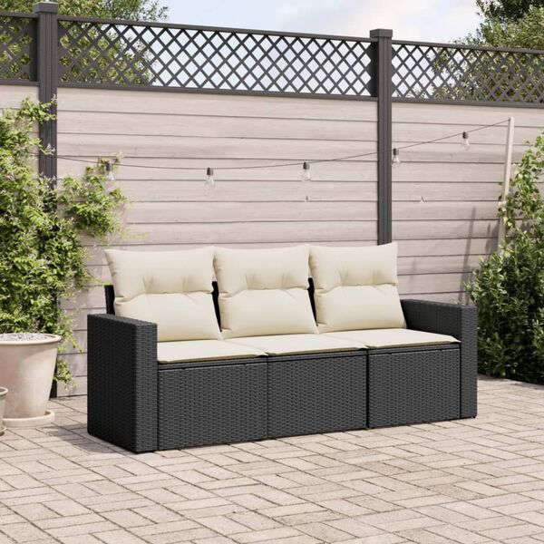 vidaXL Salon de jardin 3 pcs avec coussins noir r&eacute;sine tress&eacute;e