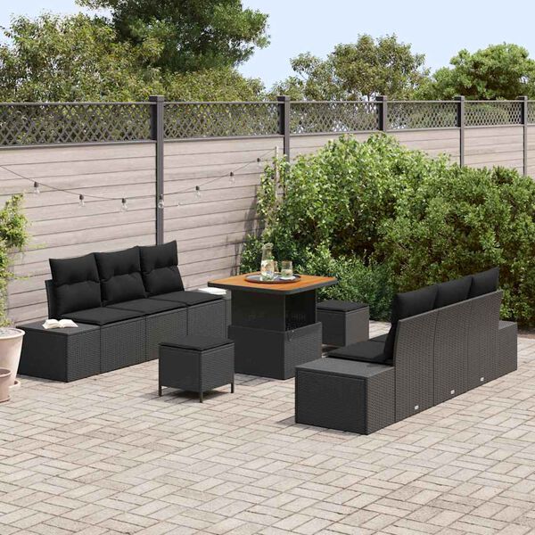 vidaXL Ensemble de canap&eacute; de jardin avec coussin 9 pcs Noir Poly rotin