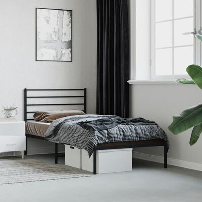 vidaXL Cadre de lit métal sans matelas avec tête de lit noir 100x200cm