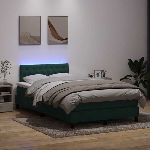 vidaXL Sommier &agrave; lattes de lit et matelas et LED vert fonc&eacute; 120x210cm velours