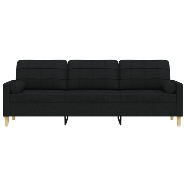 vidaXL Canap&eacute; 3 places avec oreillers d&eacute;coratifs noir 210 cm tissu
