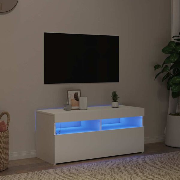 vidaXL Meuble TV avec lumières LED blanc 90x35x40 cm