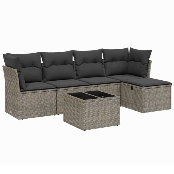 vidaXL Salon de jardin 6 pcs avec coussins gris r&eacute;sine tress&eacute;e