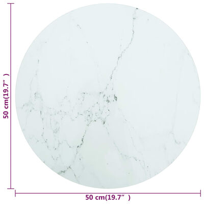 vidaXL Dessus de table blanc Ø50x0,8cm verre trempé avec design marbre