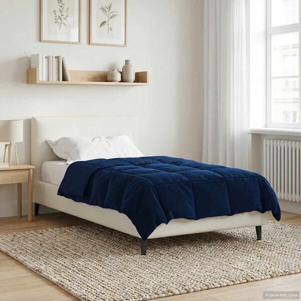 vidaXL Duvet d'hiver Matelass&eacute; Bleu fonc&eacute; 135 x 200 cm Microfibre