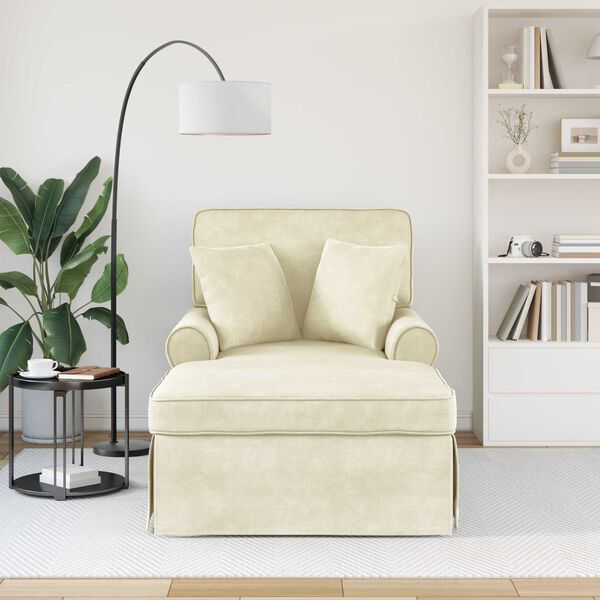 vidaXL Chaise lounge avec jupe avec coussin Cr&egrave;me 91 x 157 x 91 cm