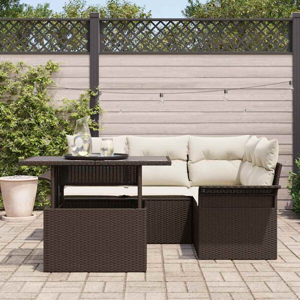 vidaXL Ensemble de canap&eacute; de jardin 5 pcs Marron Poly rotin
