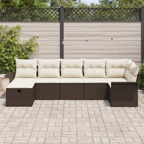 vidaXL Ensemble de canapé de jardin 7 pcs Marron Poly rotin