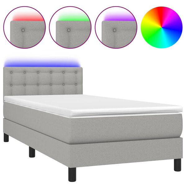 vidaXL Sommier &agrave; lattes de lit matelas LED Gris clair 100x200 cm Tissu