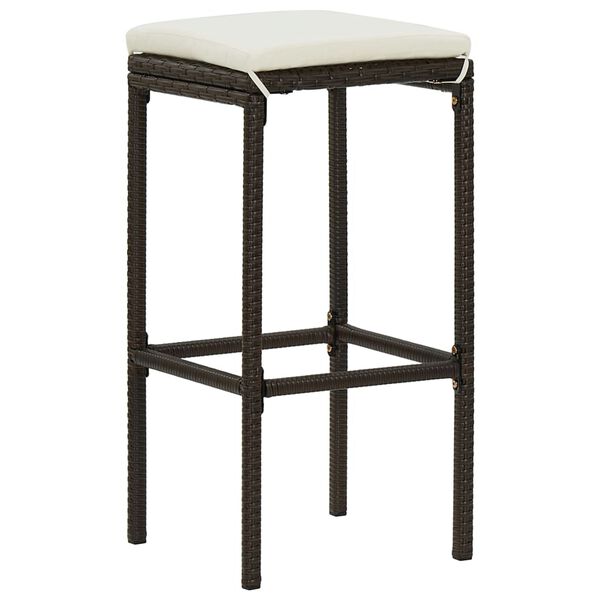 vidaXL Tabourets de bar avec coussins lot de 3 marron r&eacute;sine tress&eacute;e