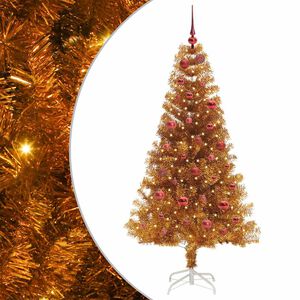 vidaXL Sapin de No&euml;l avec 150 LED avec support Dor&eacute; 150 cm PET