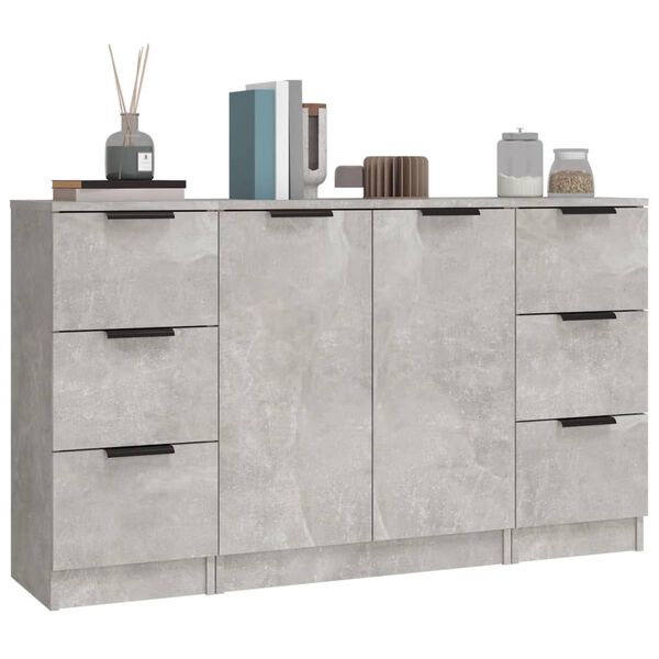 vidaXL Buffets 3 pcs gris b&eacute;ton bois d'ing&eacute;nierie