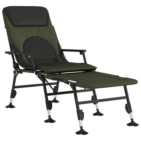 vidaXL Chaise longue de p&ecirc;che avec pieds &agrave; boue r&eacute;glables pliable vert