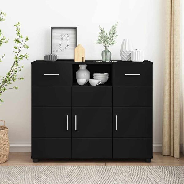 vidaXL Cabinet en Bois Noir 88,5 x 30,5 x 73 cm Bois d'ing&eacute;nierie