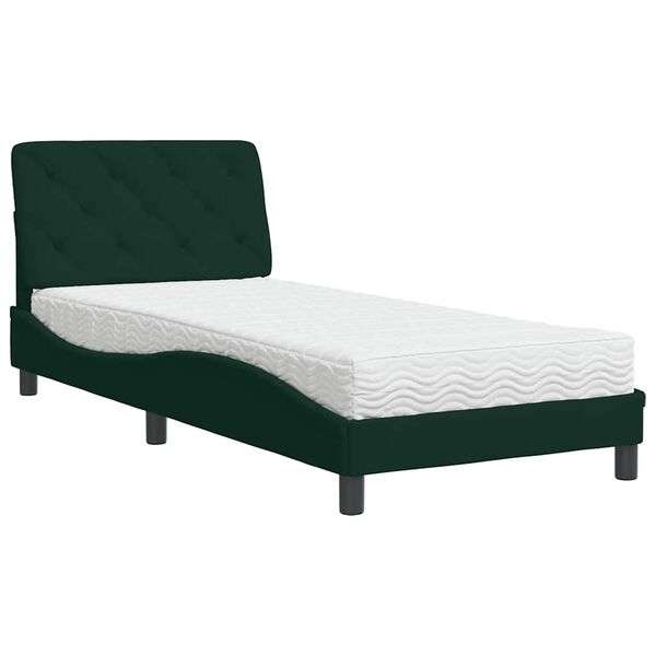 vidaXL Lit avec matelas vert fonc&eacute; 90x200 cm velours