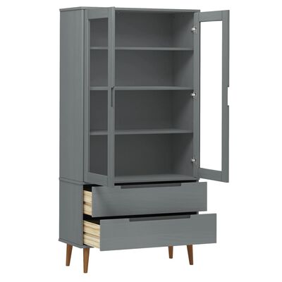 vidaXL Armoire à vitrine MOLDE Gris 90x35x175 cm Bois de pin massif