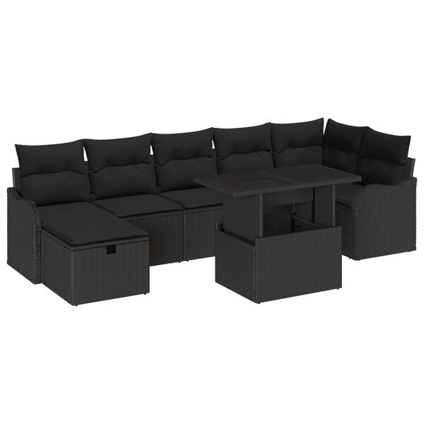 vidaXL Ensemble de canap&eacute; de jardin avec coussin 8 pcs Noir Poly rotin