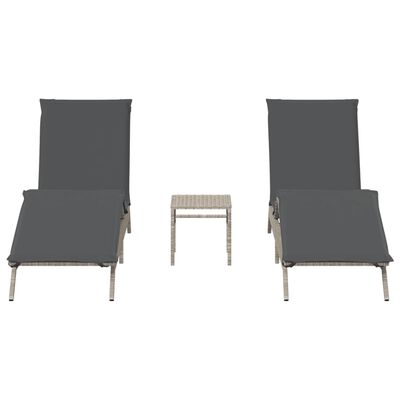 vidaXL Chaises longues lot de 2 avec table gris clair résine tressée