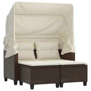 vidaXL Canap&eacute; de jardin 2 places avec auvent et tabourets marron rotin