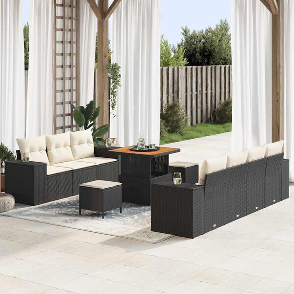 vidaXL Ensemble de canap&eacute; de jardin 10 pcs Noir et Cr&egrave;me Poly Rattan