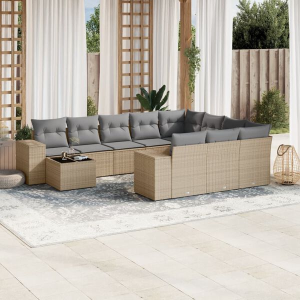 vidaXL Salon de jardin 11 pcs avec coussins beige r&eacute;sine tress&eacute;e