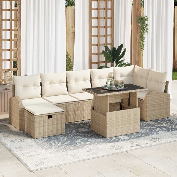 vidaXL Ensemble de canap&eacute; de jardin 8 pcs Beige Poly rotin