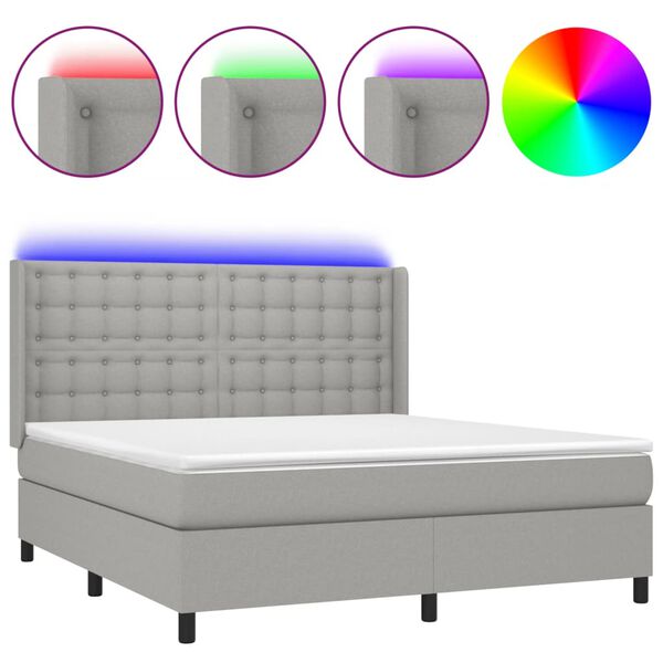 vidaXL Sommier &agrave; lattes de lit matelas LED Gris clair 180x200 cm Tissu