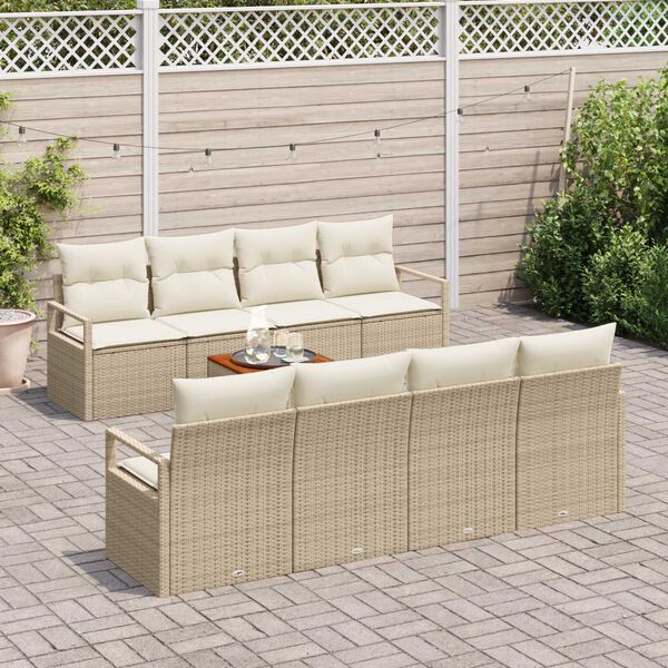 vidaXL Ensemble de canap&eacute; de jardin avec coussin 9 pcs Beige polyrotin