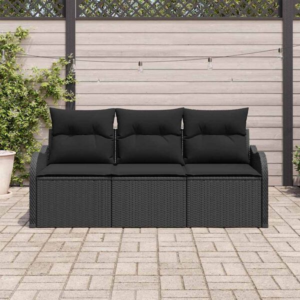 vidaXL Ensemble de canap&eacute; de jardin avec coussin 3 pcs Noir Poly rotin
