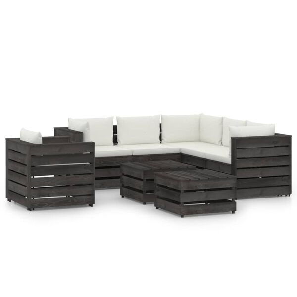 vidaXL Salon de jardin 8 pcs avec coussins Bois impr&eacute;gn&eacute; de gris